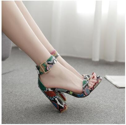 Andriea Snakeskin Ankle Strap Heels