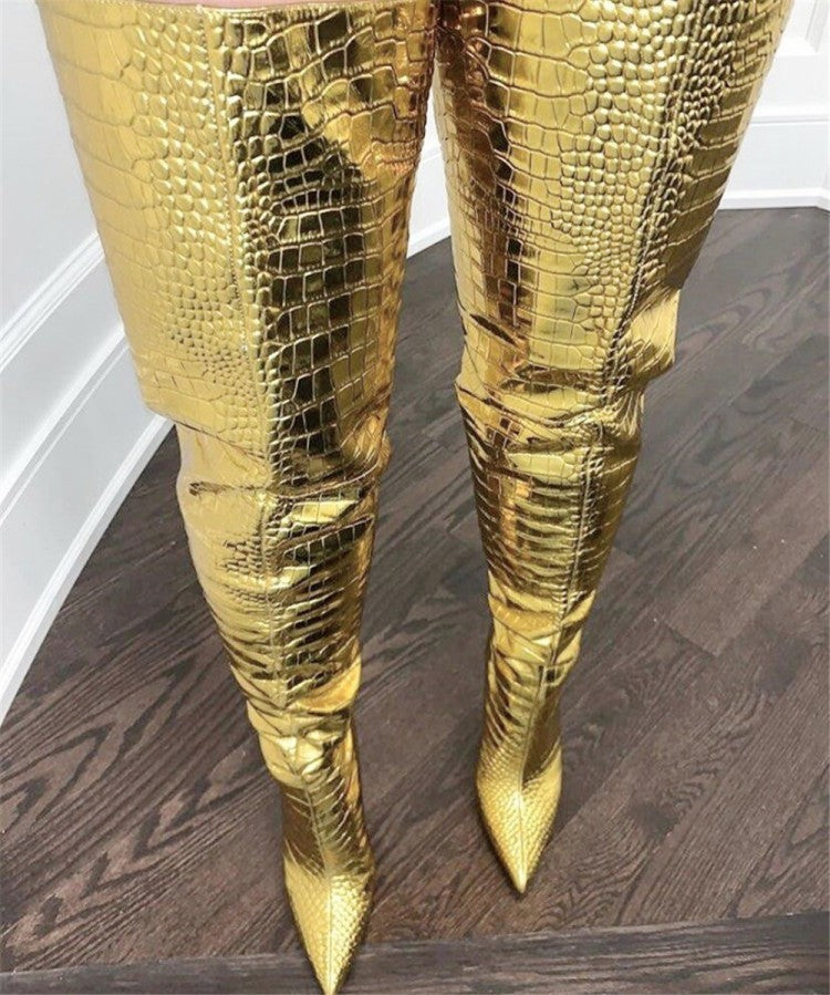 Fashion Is Me Gold Thigh High Boots