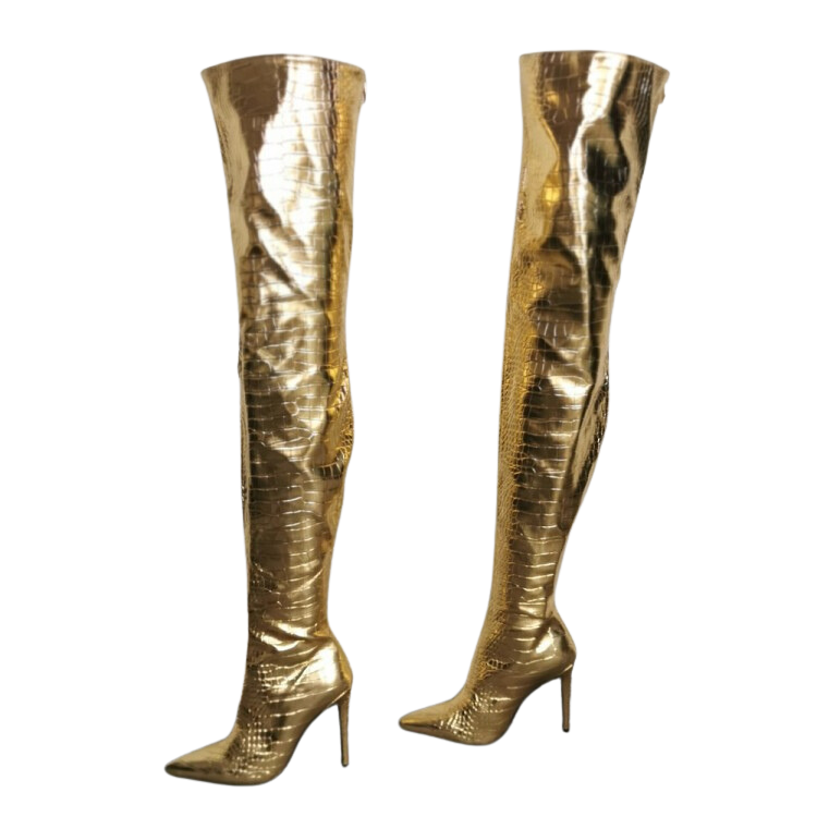 Fashion Is Me Gold Thigh High Boots