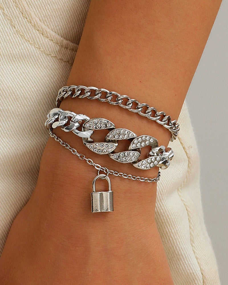 Rhinestone Lockette Chain Bracelet