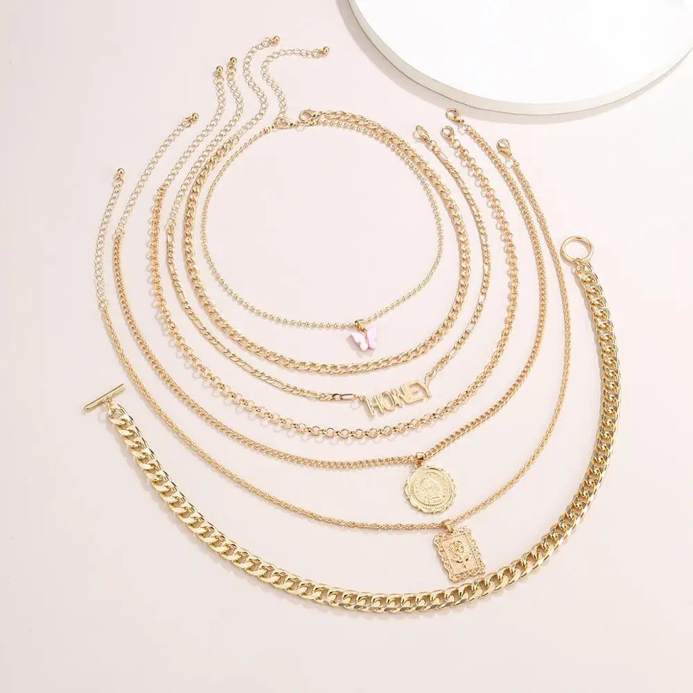 7 pcs Multi-layer Vintage Necklace Set