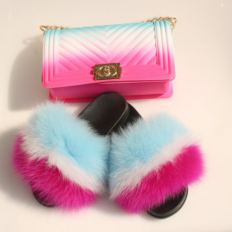 Doll Fur Slippers & Matching Purse Set